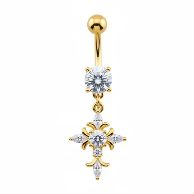 Crystal Gothic Cross Navel Dangle Barbell 14g