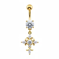 Crystal Gothic Cross Navel Dangle Barbell 14g