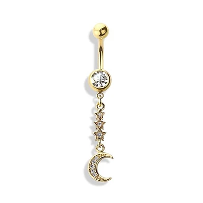 Moon and Stars Tiered Crystal Navel Dangle 14g