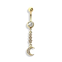 Moon and Stars Tiered Crystal Navel Dangle 14g