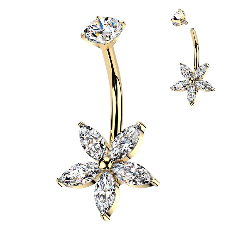 Claw-Set Five Petal Flower Navel Barbell 14g