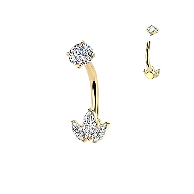 Premium Surgical Steel Leaf Crystal Navel Barbell 14g