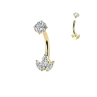 Premium Surgical Steel Leaf Crystal Navel Barbell 14g