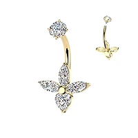 Premium Surgical Steel Marquise Flower Crystal Navel Barbell 14g