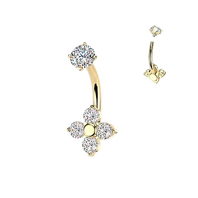 Premium Surgical Steel Lucky Flower Crystal Navel Barbell 14g