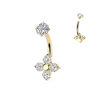 Premium Surgical Steel Lucky Flower Crystal Navel Barbell 14g