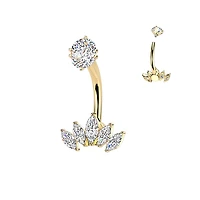 Premium Surgical Steel Marquise Lotus Crystal Navel Barbell 14g