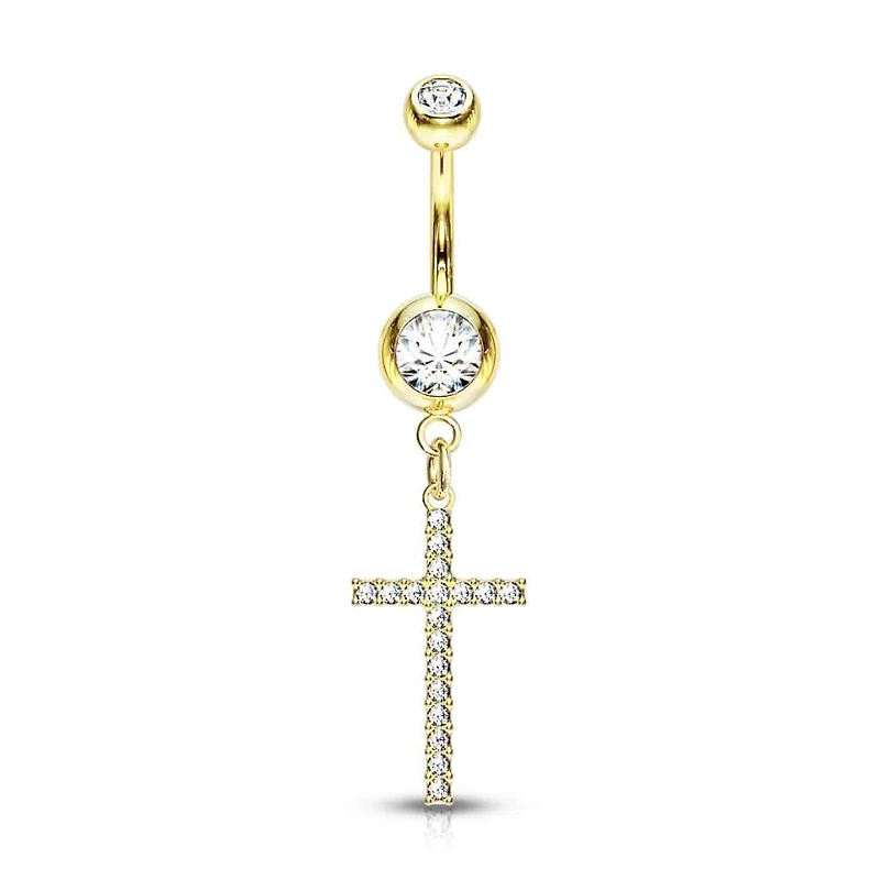 Crystal Cross Navel Dangle 14g