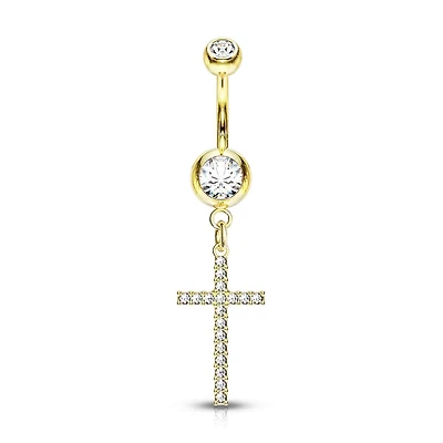 Crystal Cross Navel Dangle 14g