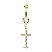 Crystal Cross Navel Dangle 14g