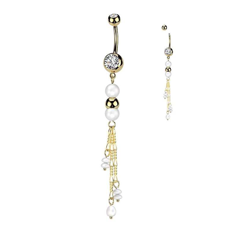 Premium Tri-Bead Pearl Navel Dangle 14g