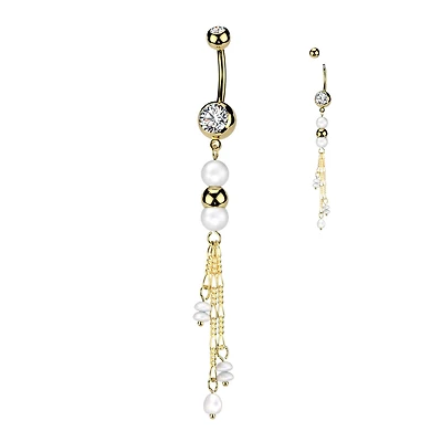 PREMIUM Tri-Bead Pearl Navel Dangle 14g