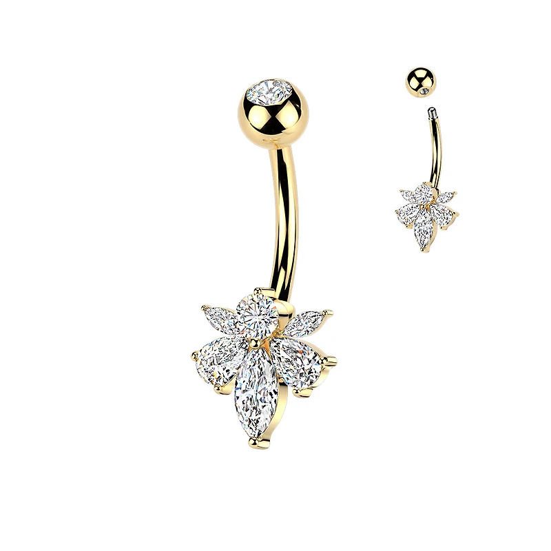 Crystal Marquise Petal Navel Barbell 14g