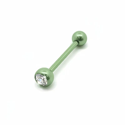 Premium PVD SS Bezel-Set Crystal Tongue Barbell 14g