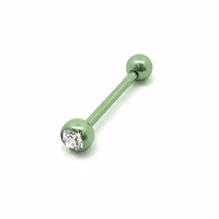 Premium PVD SS Bezel-Set Crystal Tongue Barbell 14g