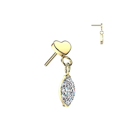 Premium G23 Titanium Heart + Marquise Dangle Threadless Top