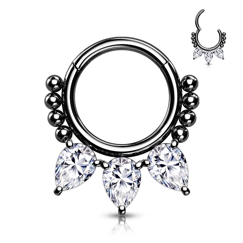Premium Pear-Cut Crystal + Dotwork Segment Ring 16g
