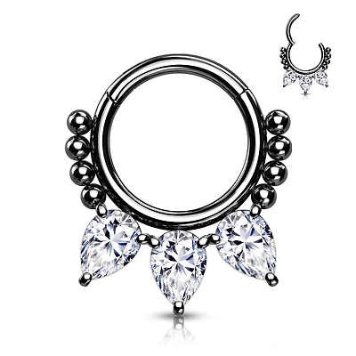 Premium Pear-Cut Crystal + Dotwork Segment Ring 16g
