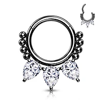 Premium Pear-Cut Crystal + Dotwork Segment Ring 16g