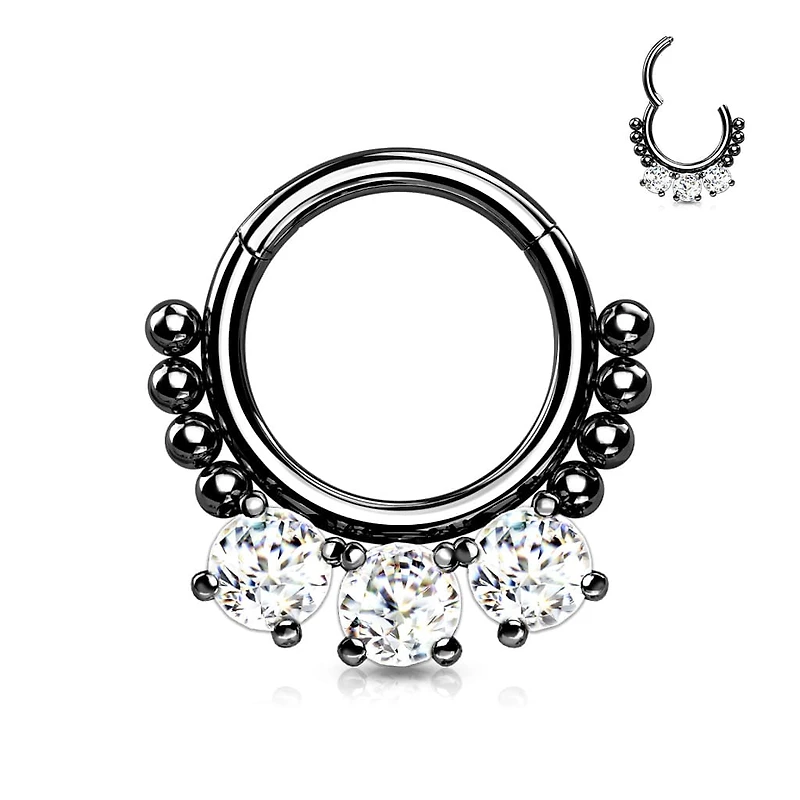 Premium Round Crystal + Dotwork Segment Ring 16g