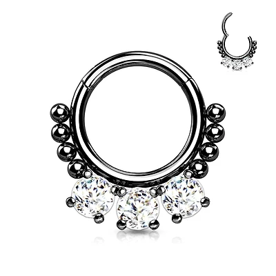 Premium Round Crystal + Dotwork Segment Ring 16g