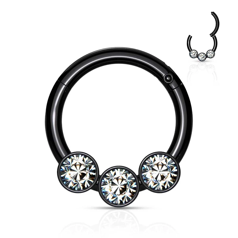 Premium 3 Bezel-Set Crystal Segment Ring 16g