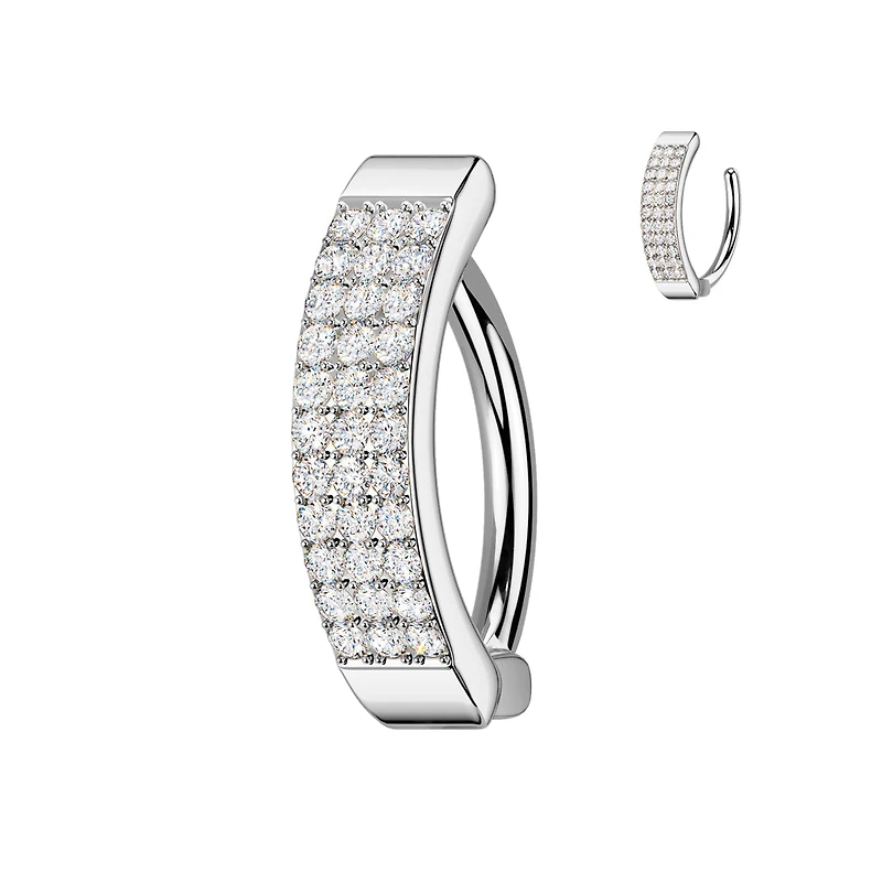 Claw-Set Crystal Three-Row Navel Clicker 14g