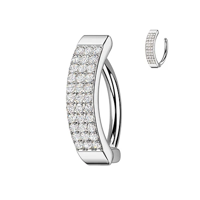 Claw-Set Crystal Three-Row Navel Clicker 14g