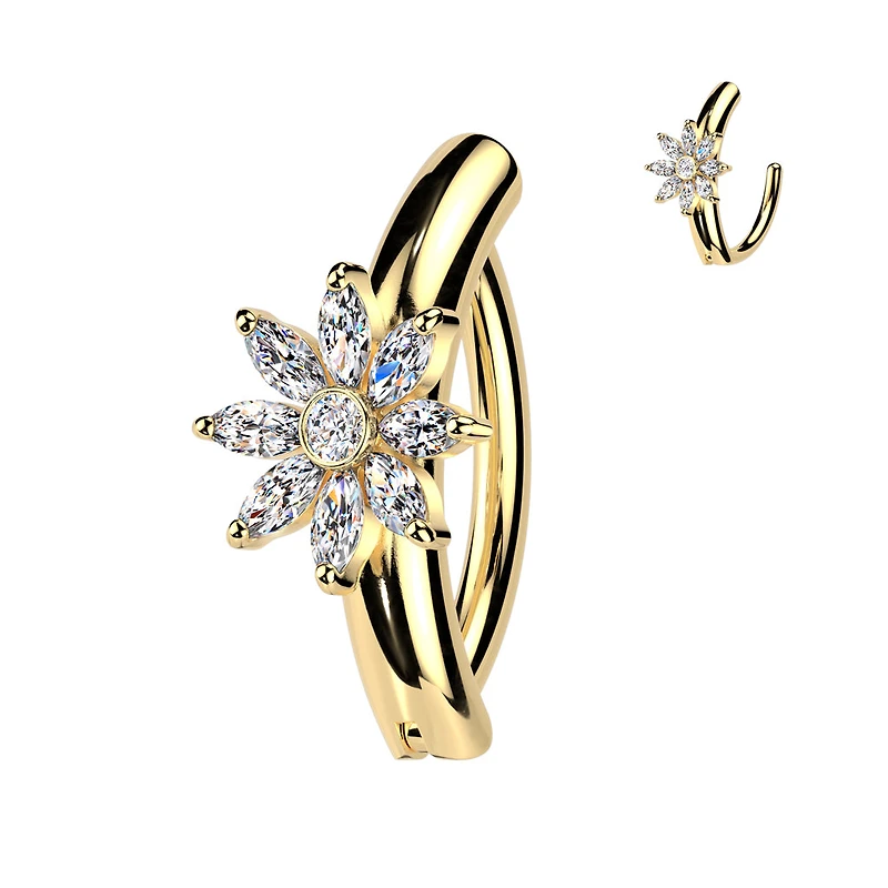 Claw-Set Centered Eight-Petal Crystal Flower Clicker 14g