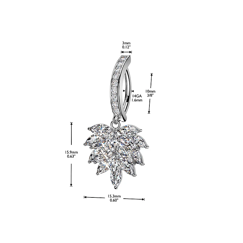 Crystal Leaf Cluster Dangle Clicker 14g
