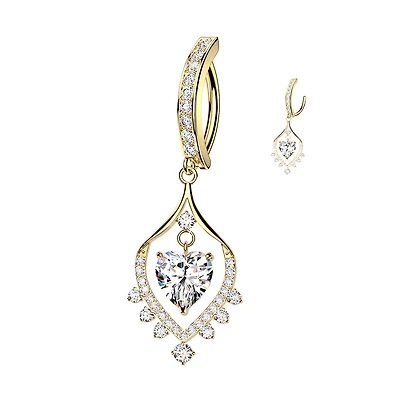 Crystal Heart Drop Dangle Clicker 14g