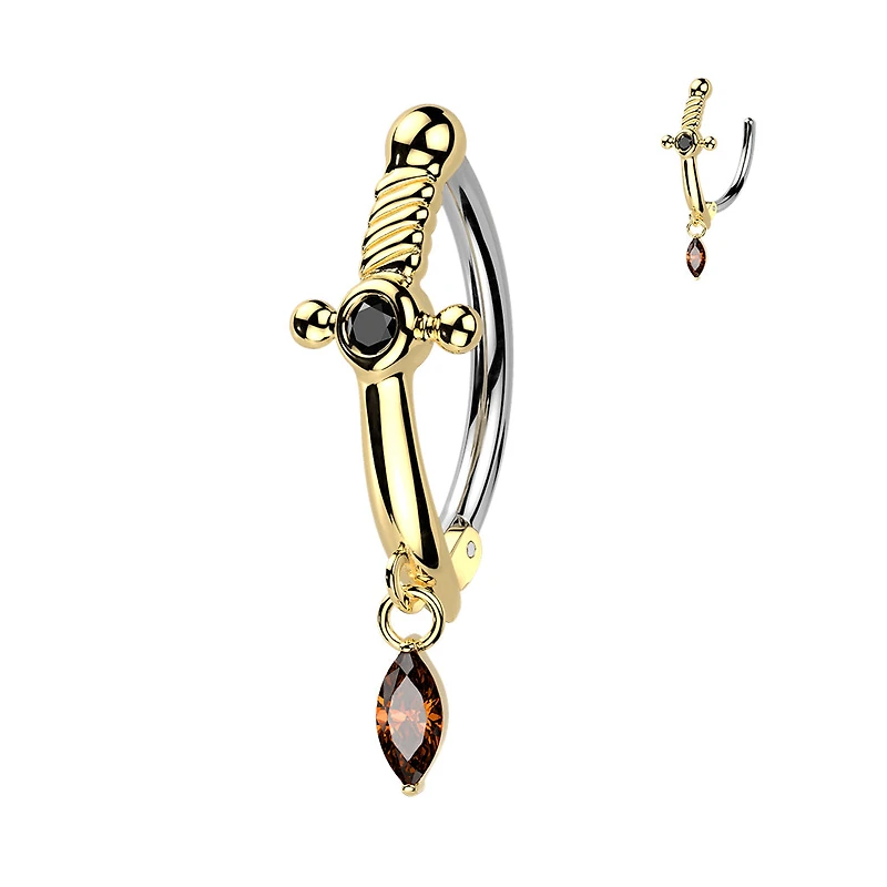 Dagger Marquise Crystal Dangle Clicker 14g