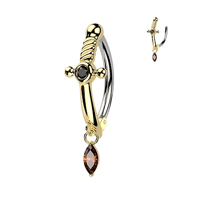Dagger Marquise Crystal Dangle Clicker 14g