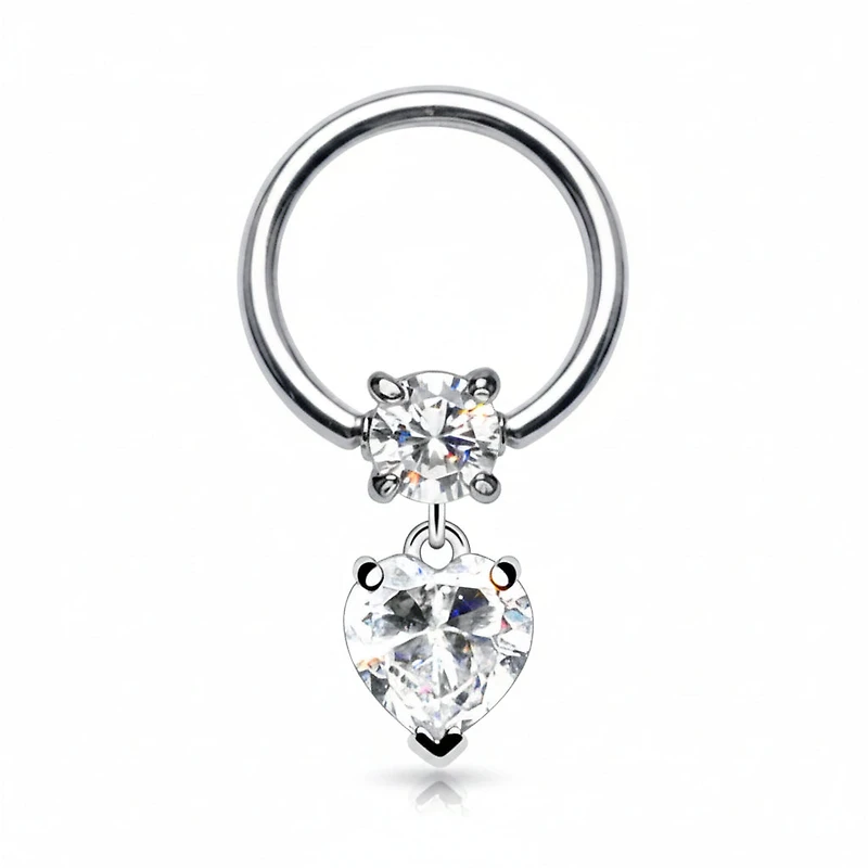 Claw-Set Heart Dangle Captive Bead Ring 16g