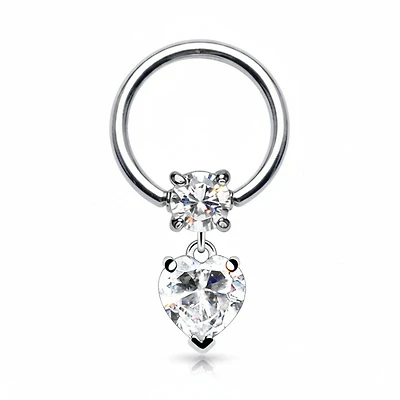 Claw-Set Heart Dangle Captive Bead Ring 16g