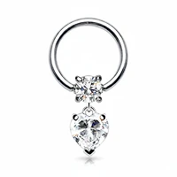 Claw-Set Heart Dangle Captive Bead Ring 16g