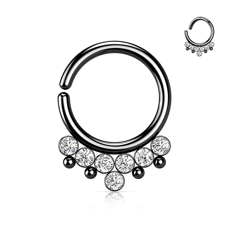 Bezel-Set Crystals + Dotwork Bendable Ring 16g
