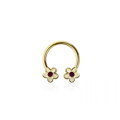 Ruby-heart Flower Circular Barbell 16g