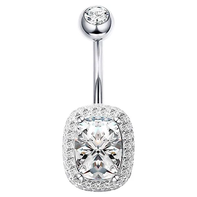 Square Halo Crystal Navel Barbell 14g
