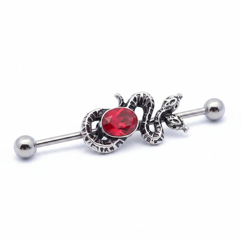 Crystal Snake Fancy Industrial Barbell 14g