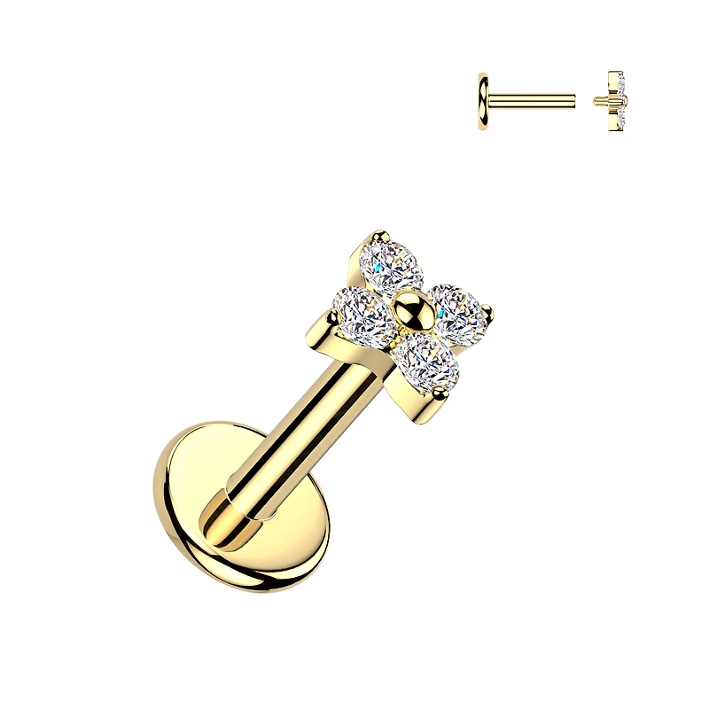 Premium G23 Titanium Claw-Set Four-Petal Flower Threaded Flat Back 16g