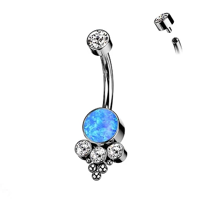 PREMIUM Titanium Dotwork Opal + Crystal Navel Barbell 14g
