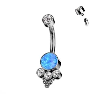 PREMIUM Titanium Dotwork Opal + Crystal Navel Barbell 14g