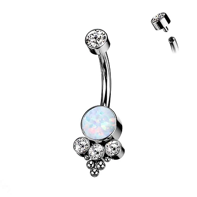 Premium G23 Titanium Dotwork Opal + Crystal Navel Barbell 14g