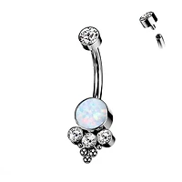 Premium G23 Titanium Dotwork Opal + Crystal Navel Barbell 14g