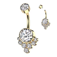 Premium G23 Titanium Bezel-Set Cluster Navel Barbell 14g