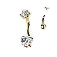Premium G23 Titanium Heart & Blossom Claw-Set Crystal Navel Barbell 14g