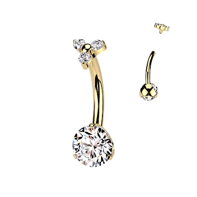 Premium G23 Titanium Round Crystal & Triple Gem Top Internally Threaded Belly Ring 14g
