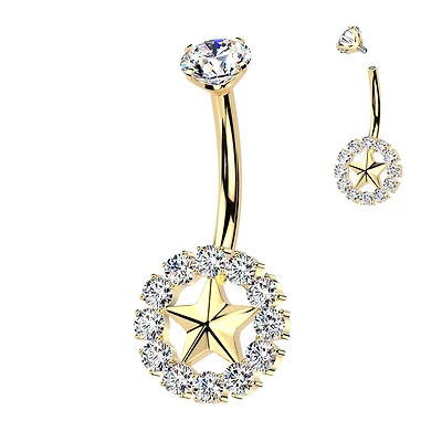 Premium G23 Titanium Star Halo Claw-Set Crystal Belly Barbell 14g