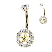 Premium G23 Titanium Star Halo Claw-Set Crystal Belly Barbell 14g